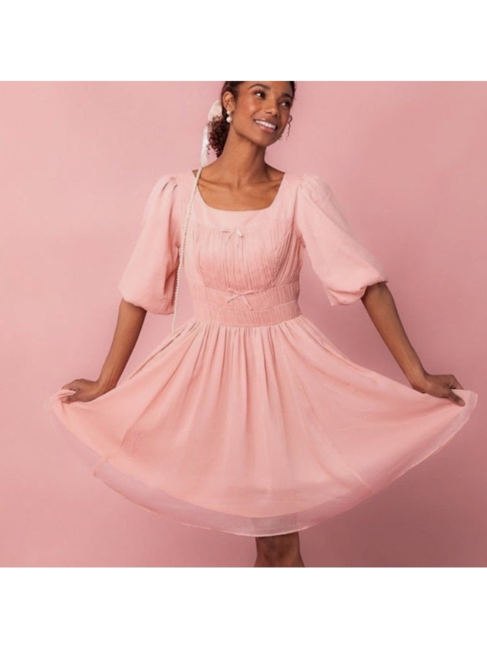Ivy City Co Do-Re-Mi Dress Pink Size Small Bow Coquette Balletcore Cottagecore